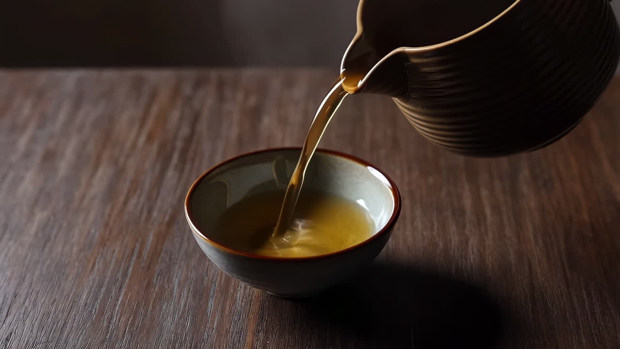 Pouring Tea into a Ceramic Cup