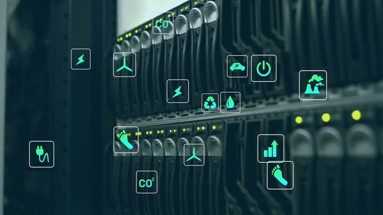 Animation of digital icons over servers