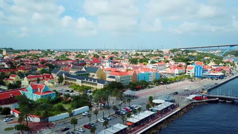 aerial orbit of the otrobanda district in willemstad, curacao, dutch caribbean island