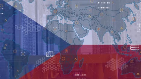 animation of financial data processing over flag of czech