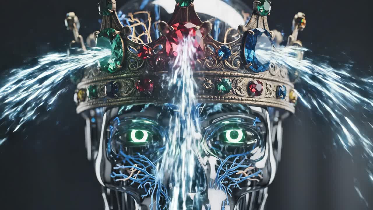 Robot Hand Placing Crown on Skull