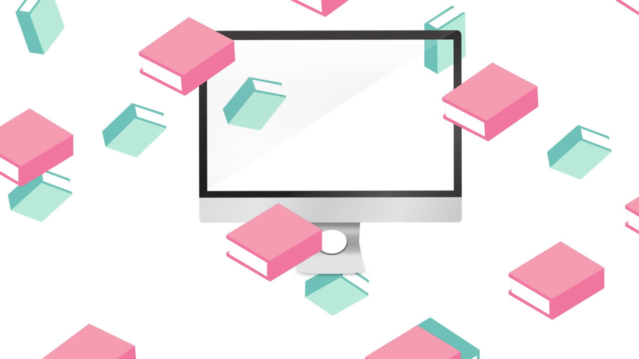 animación de los iconos de los artículos escolares que se mueven sobre un fondo blanco