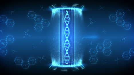 animación de bucle de molécula de hélice de adn. concepto de cromosoma de adn. elementos holográficos de la tecnología digital. infografía médica. diseño futuro de alta tecnología.