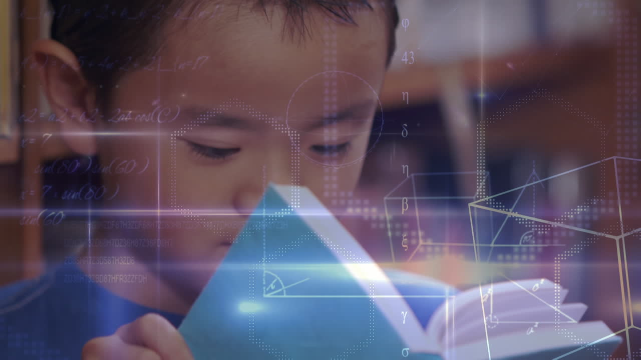 슬로우 모션으로 책을 읽고 있는 귀여운 아시아 아이