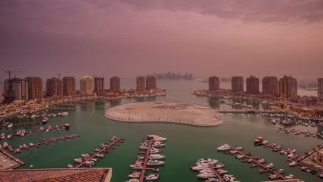 sunrise night doha city corniche bay marina rooftop panorama 4k time lapse qatar