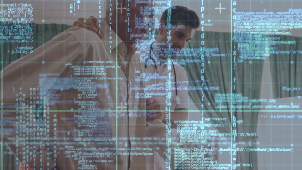 Animation of data processing over blue background