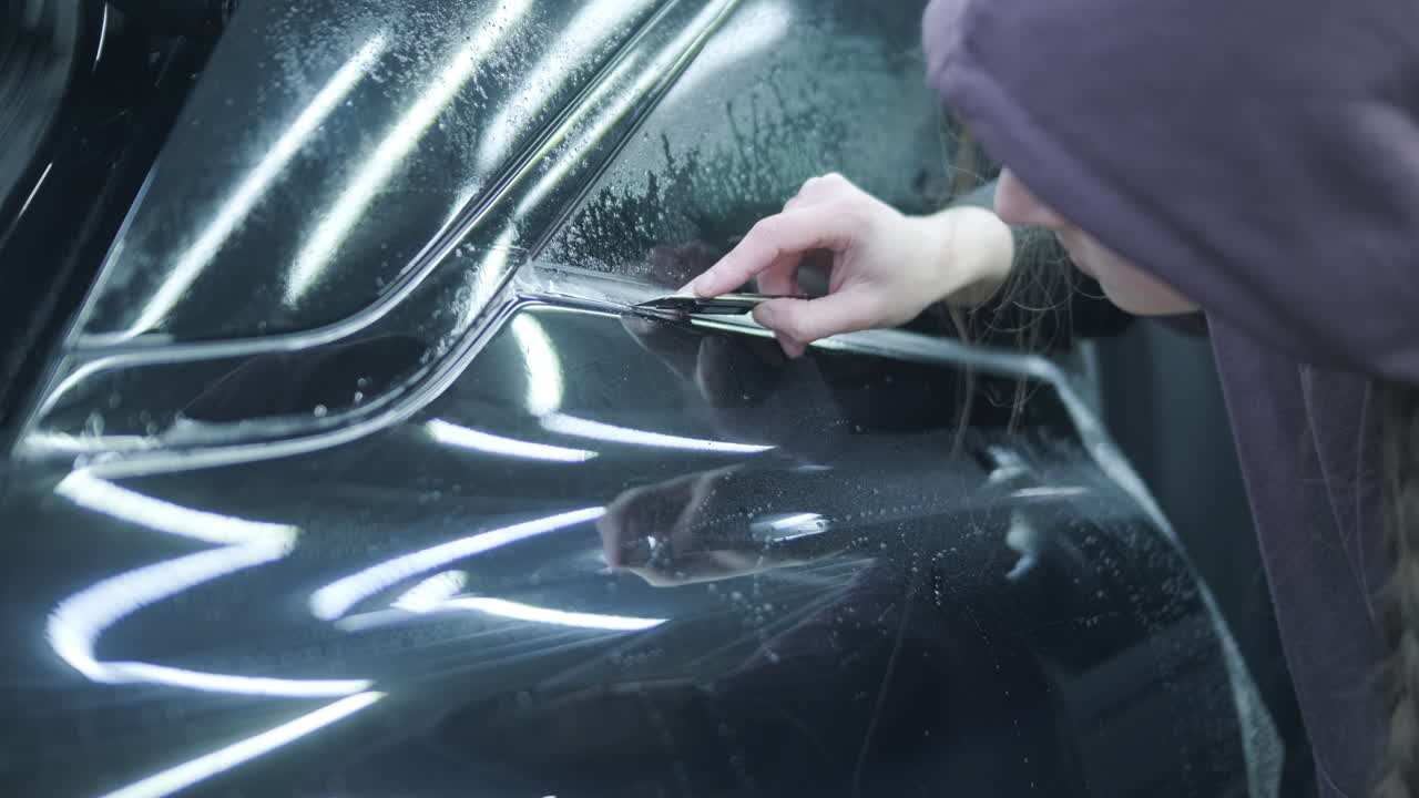 Aplicação de película de proteção de pintura em um carro