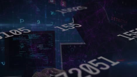 animación de advertencia de ataque cibernético y procesamiento de datos sobre hacker usando computadora