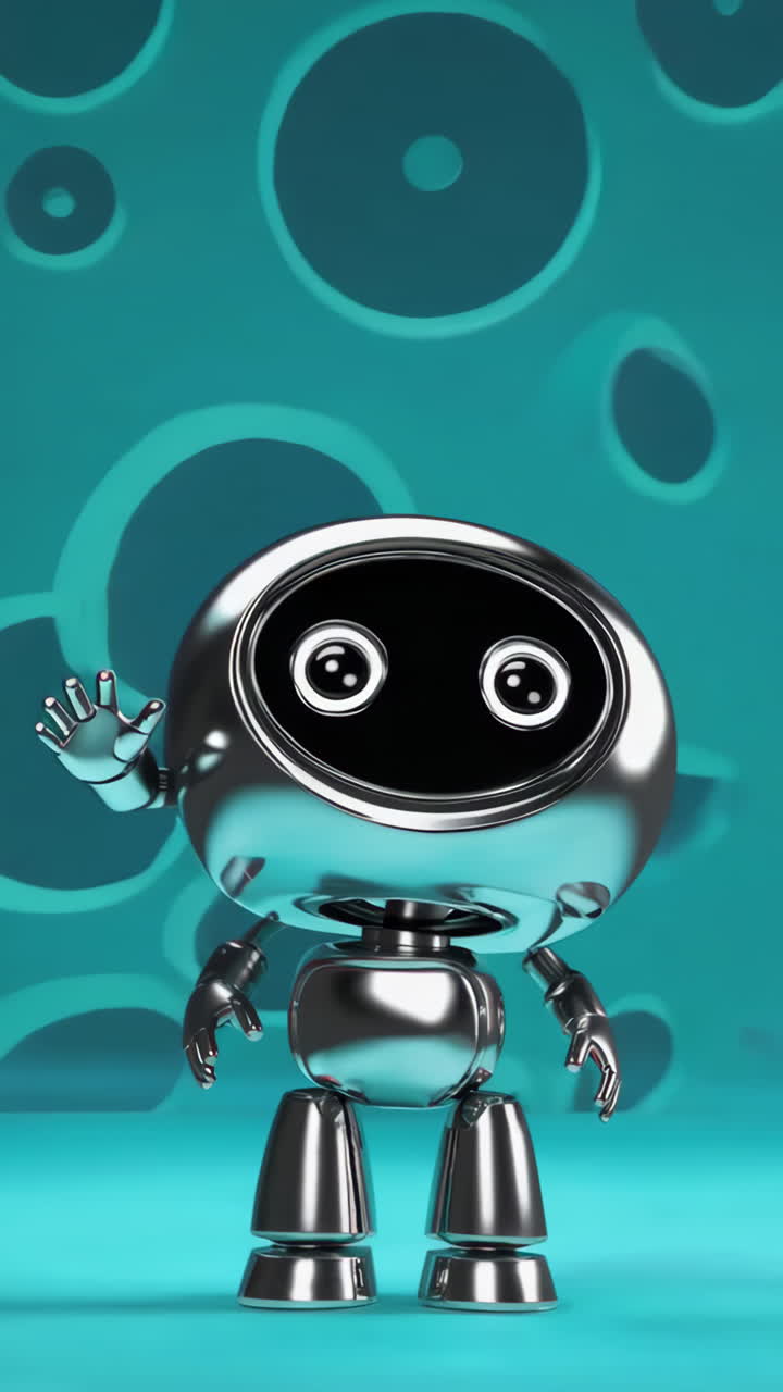Robot metallici animati che salutano e sorridono
