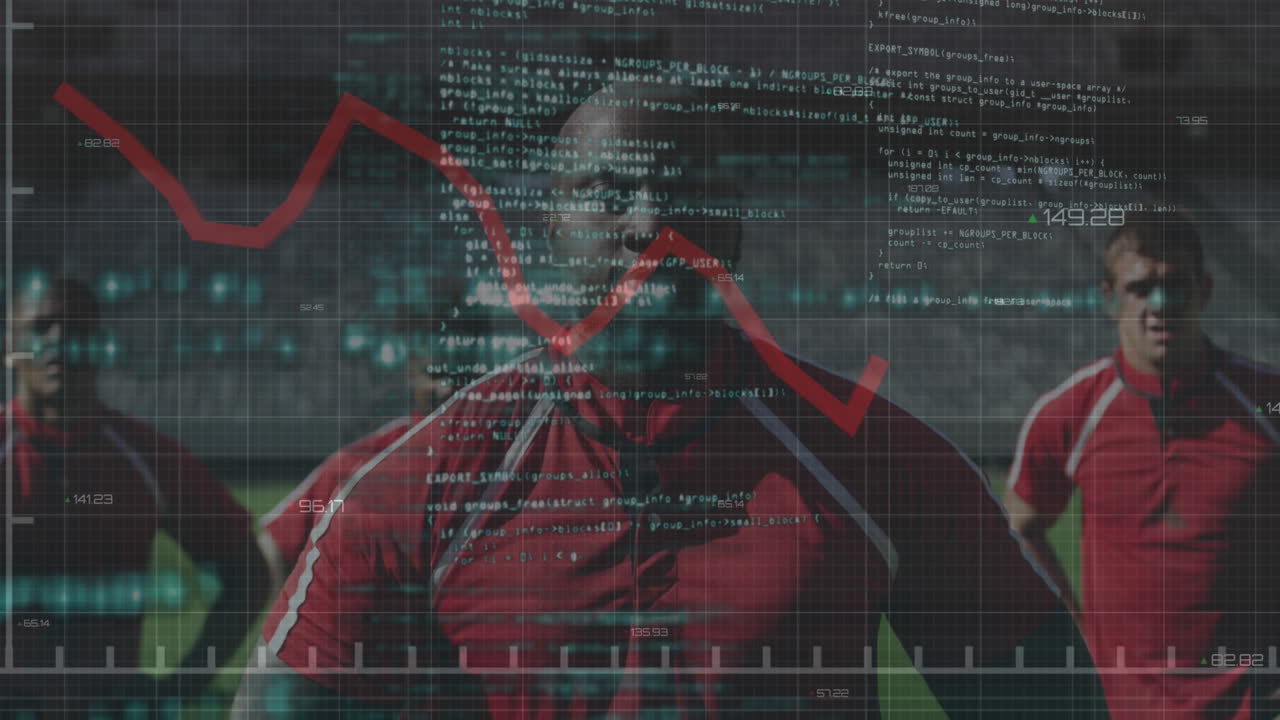 animación de estadísticas y procesamiento de datos sobre jugadores de rugby en estadios deportivos