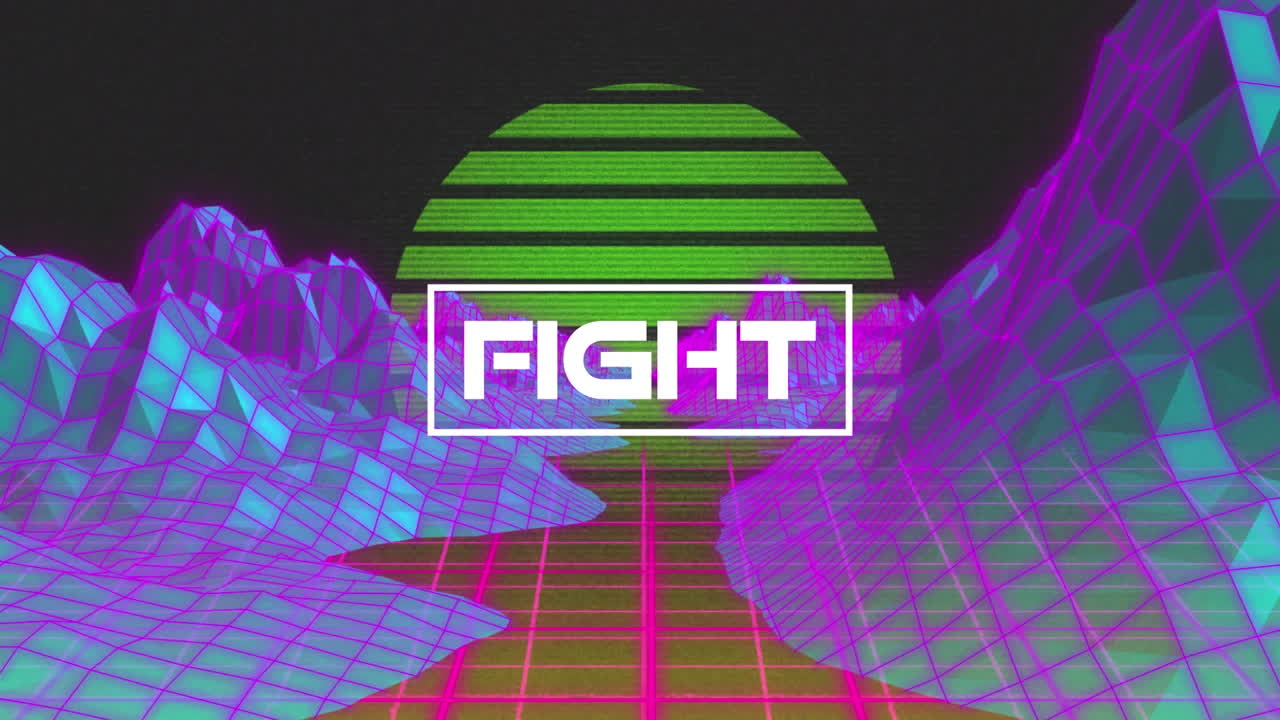 검은 바탕에 디지털 산 위에 싸움 텍스트의 애니메이션