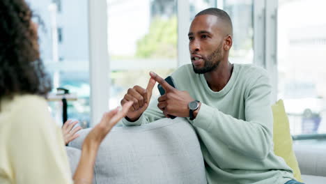 Couple,-cheating-and-argument-with-phone-in-home