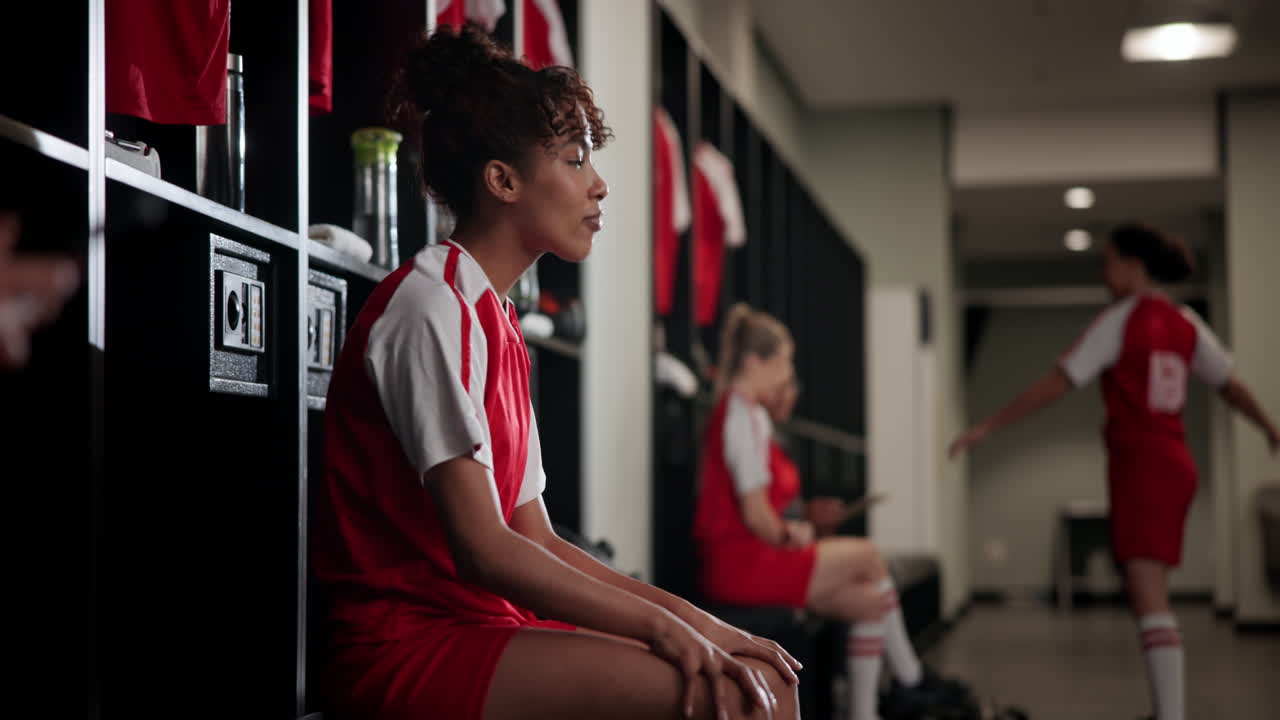 Soccer team in locker room