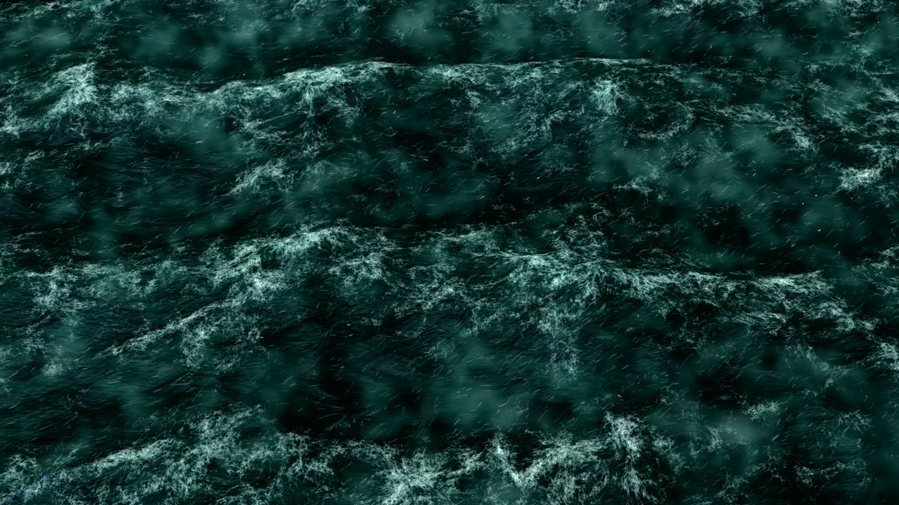 océano verde tormentoso por la noche con lluvia, vista desde arriba, ultra alta definición del mar loco