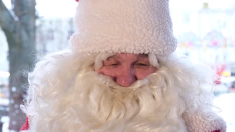 Drunk Santa Claus Laughs Happily and Looks into the Camera Lens Drunk Santa Claus Laughs Happily and Looks into the Camera Lens Happy New Year 2023 and Christmas Video