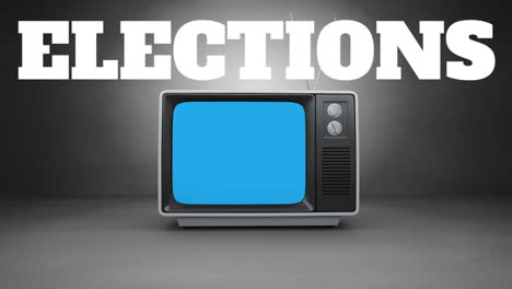 animación del texto de las elecciones sobre la televisión retro en fondo negro.