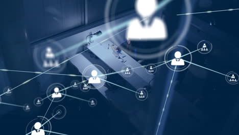 rete di connessioni e animazione di elaborazione dei dati su persone in ufficio