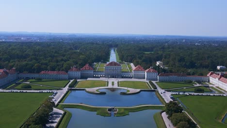 lovely aerial top view flight castle nymphenburg palace landscape city town munich germany bavarian, summer sunny blue sky day 23