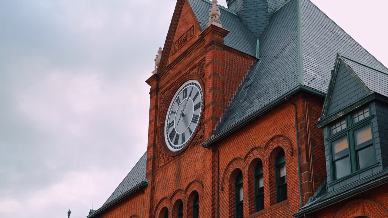 Jersey City, USA, 14 July 2025: Close-up of Liberty State Park terminal clock tower in Jersey City