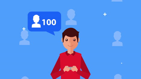 tecnología de medios sociales con hombre y burbuja de habla