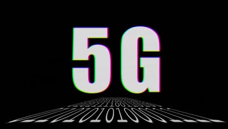 Animation-Von-Text-5g-Und-Computerplatine,-über-Binär--Und-Informationsverarbeitung,-Auf-Schwarz