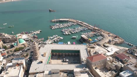 aerial top down view of acre old town, old city of acre, israel.