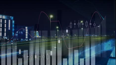 Animation-Der-Finanzdatenverarbeitung-über-Dem-Nächtlichen-Stadtbild