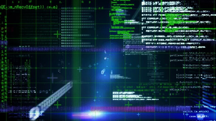 Animation of interference over data processing on black background