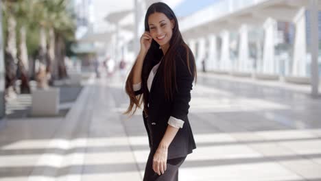 happy beautiful business woman standing outdoor