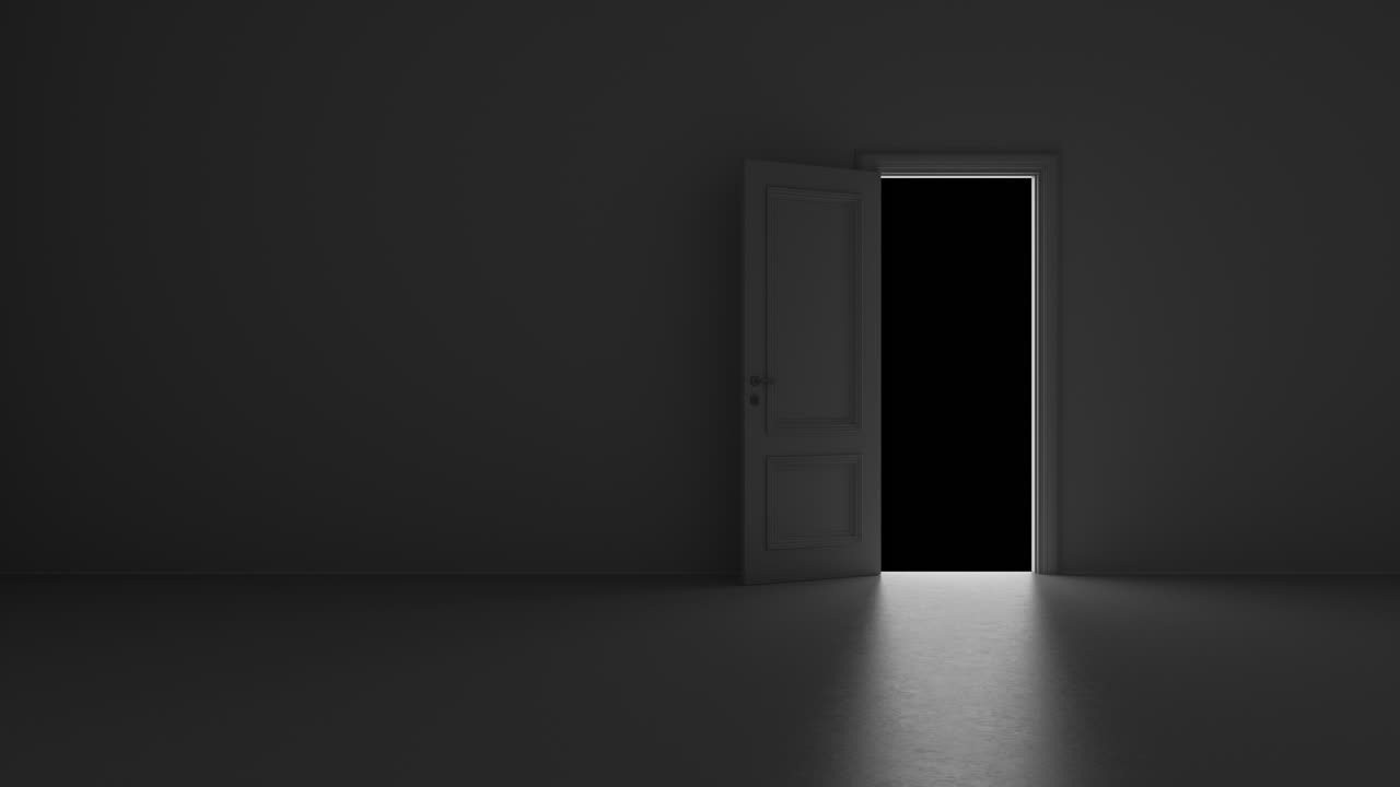 puerta abierta en una habitación oscura con canal alfa