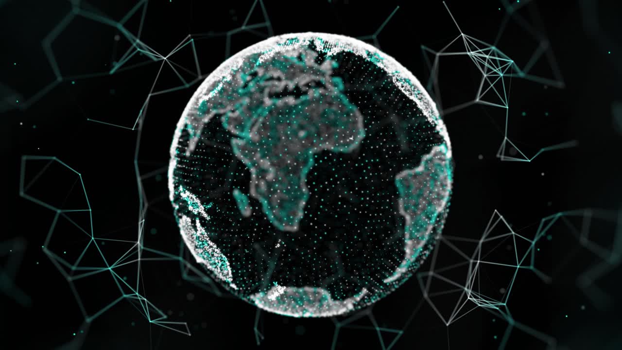 Digital globe sphere space abstract geometric plexus loop animation background alpha channel moving