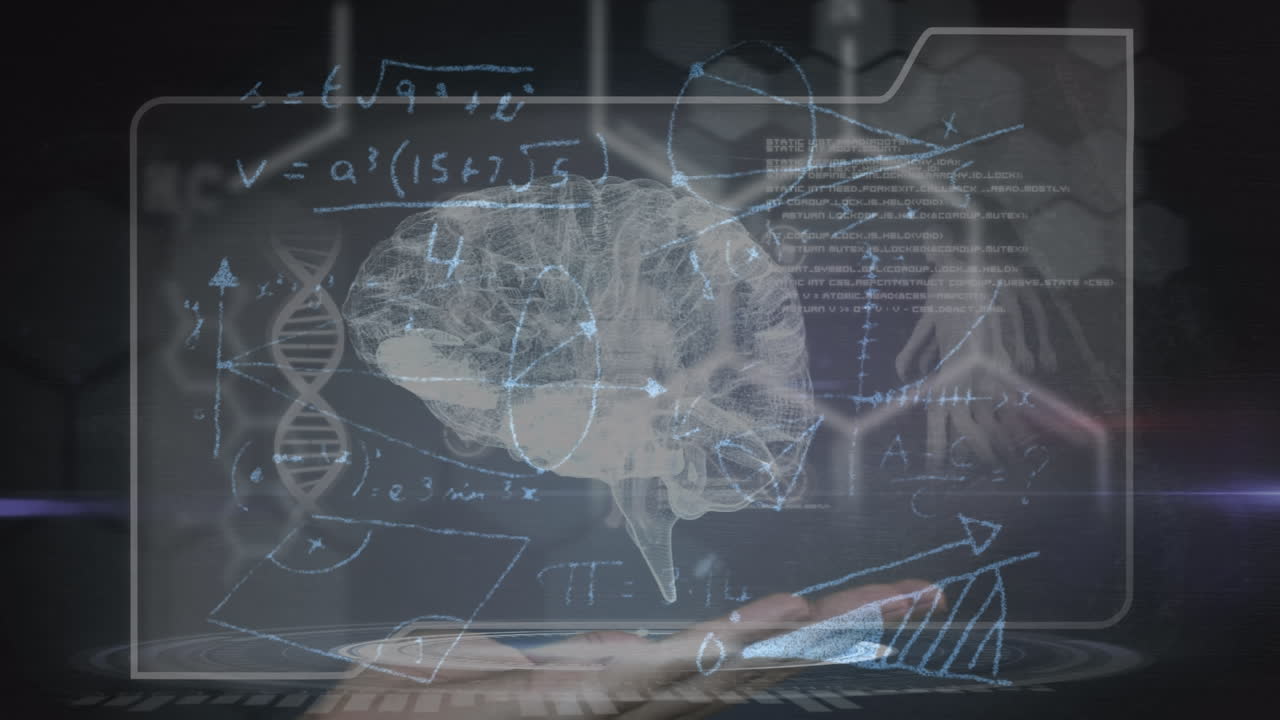과학, 인간 생물학, 수학 및 기술 개념 디지털로 생성 된 비디오