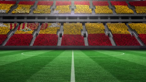 animation of spanish flag on empty football pitch in sports stadium