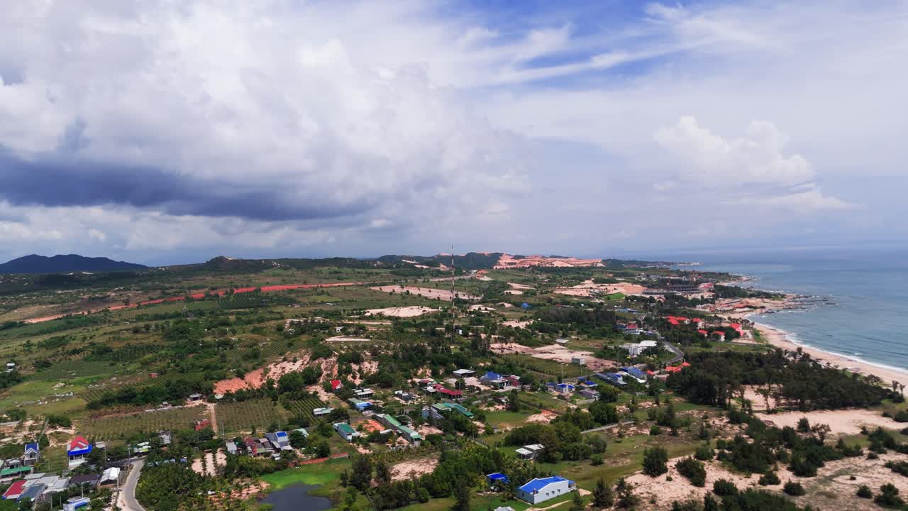 Aerial View of the City Near the Coast in Binh Thuan (Vietnam) During the Rainy Season