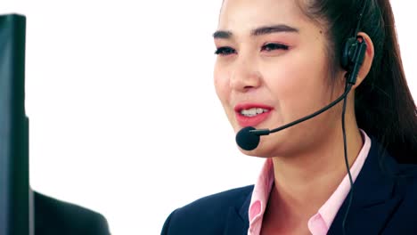 business people wearing headset working in office