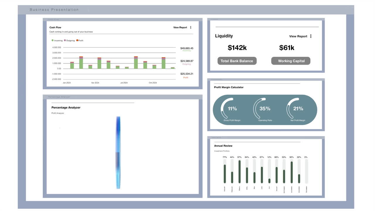 Animation Of Accounting Report Showing Liquidity Profit Margin And Cash Flow