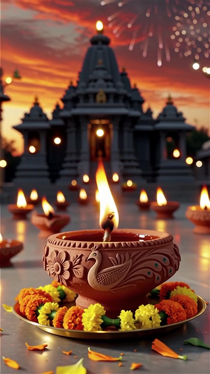 Diwali Festival Background with Lanterns and Traditional Diyas Decorations
