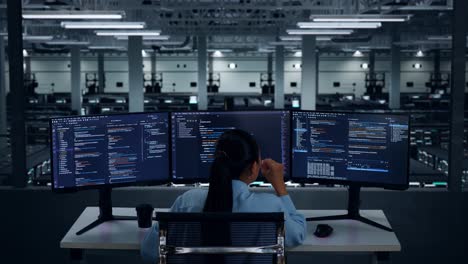 programmer working late night in server room