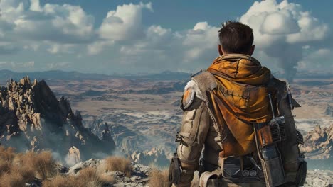 explorer overlooking a vast landscape
