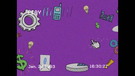 animación de iconos de redes sociales sobre la pantalla con ruido