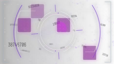 Animation-Des-Scannens-Des-Zielfernrohrs-Und-Sich-ändernder-Zahlen-Mit-Flackernden-Quadraten-Auf-Weißem-Hintergrund