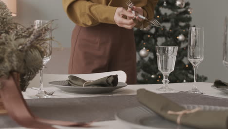 specialist arranging cutlery for christmas dinner