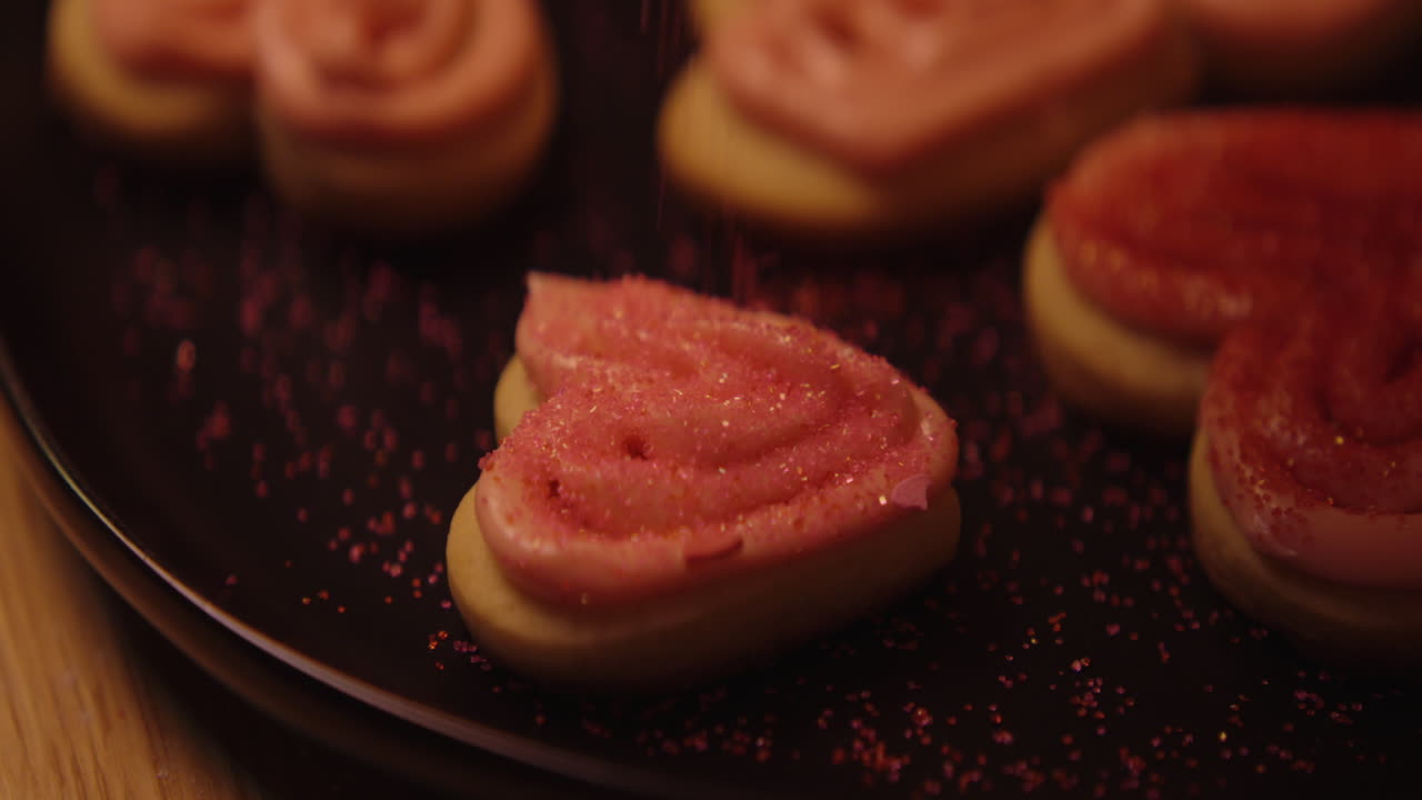 Heart-Shaped Cookies with Pink Icing and Sprinkles