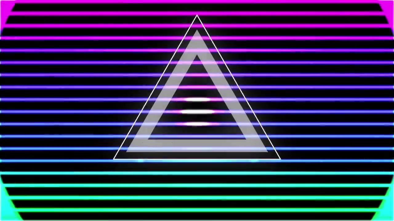 White triangle and colourful circles on black background