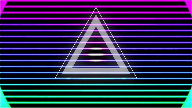 White triangle and colourful circles on black background