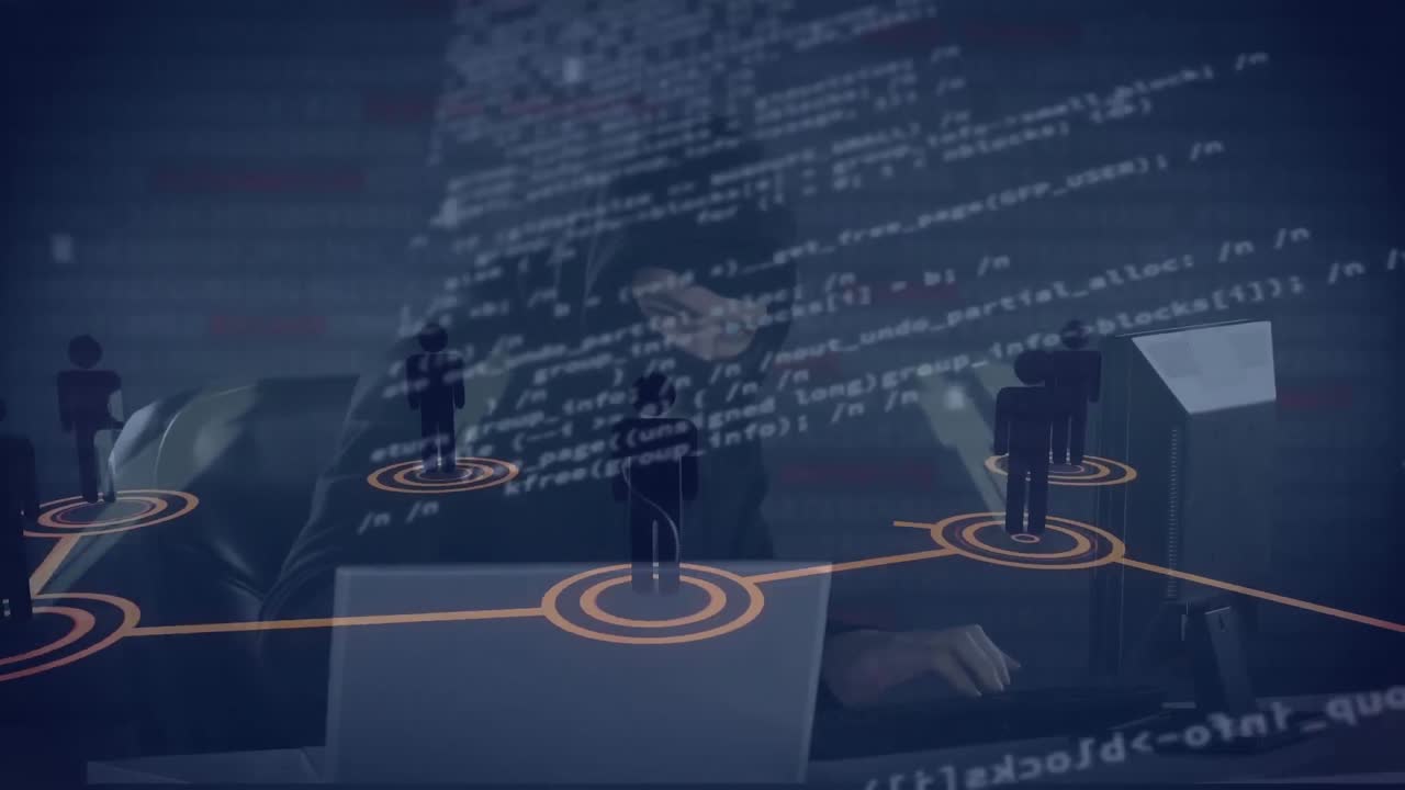 데이터 처리 및 해커와의 연결 네트워크의 애니메이션