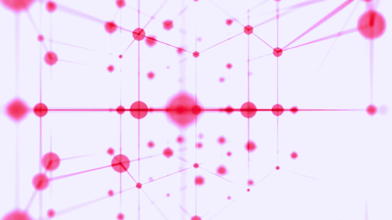 Abstract Digital Network of Red Dots and Lines Moving Seamlessly