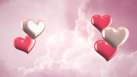 Animation-closeup-motion-small-romantic-hearts-on-pink-cloudy-Valentines-day-shiny-background