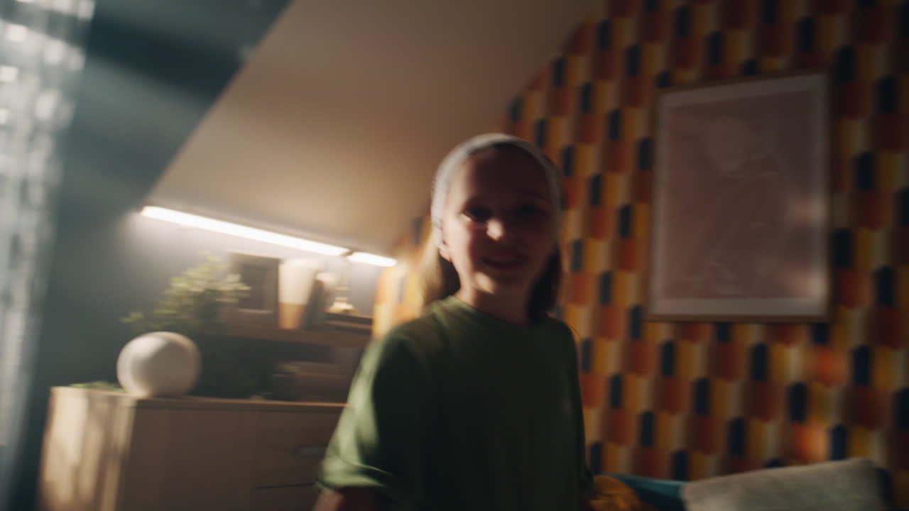 Young Girl Dancing and Singing against White Background Young Girl Dancing and Singing against White Background