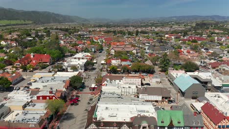 aerial drone view over the dutch town of solvang, in central california